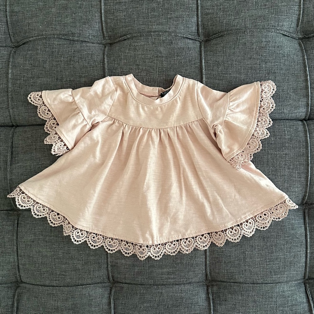 🩷 LIKE NEW 🩷 Cynthia Rowley Pink Lace Trim Kids Casual Dress 3-6 mo